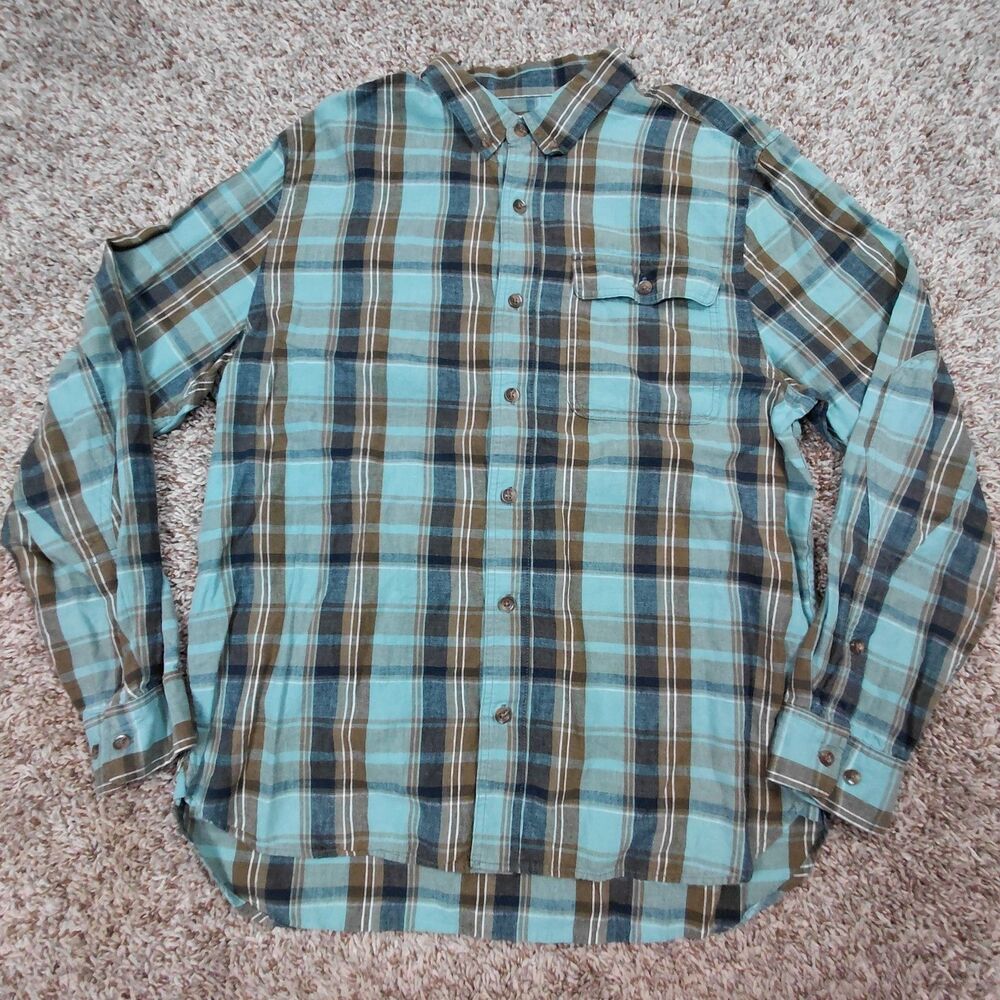 BEST MADE CO Shirt Men's Large Green Plaid Linen Cotton Long Sleeve Button Down